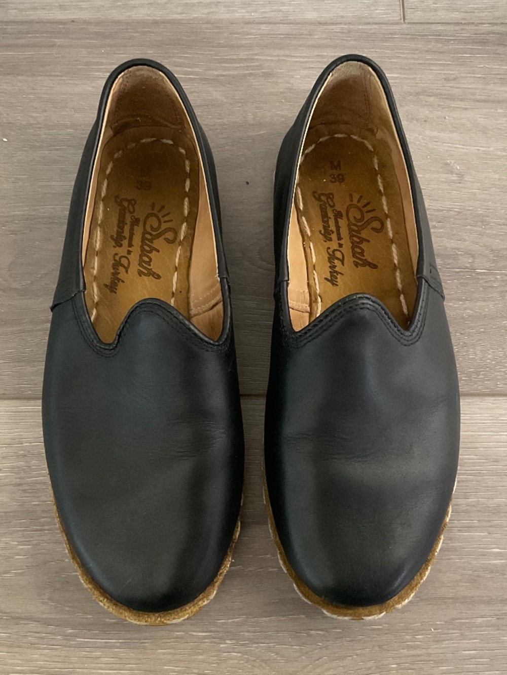 SABAH Flats Handmade in Turkey in Black Leather Size EU 39 Size 7.5-8